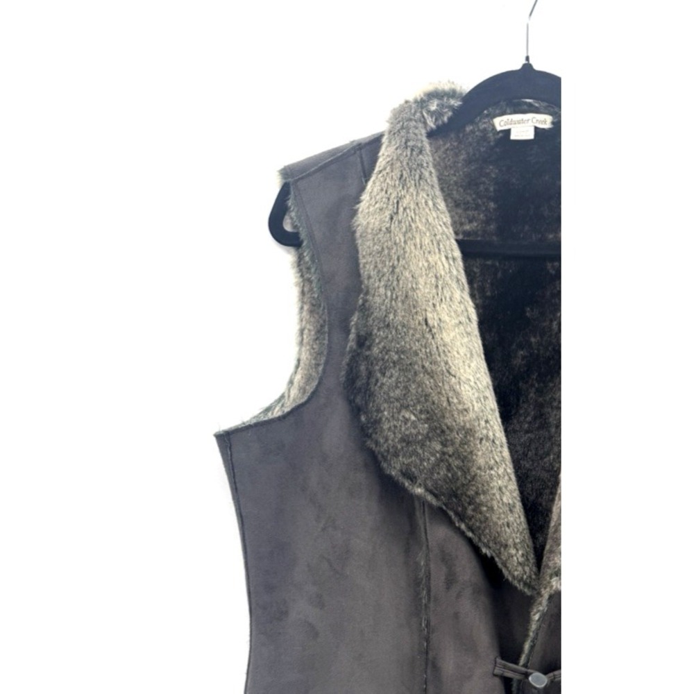 Coldwater Creek Womens Medium Faux Suede Fur Lined Vest Gray Brown Woodlands